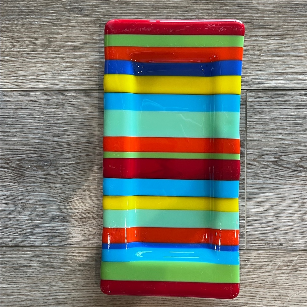Fused Art Glass Colorful Striped Tray